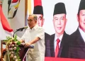 Sekjen DPP Partai Gerindra Ahmad Muzani berikan sambutan di acara HUT Partai Gerindra ke 17
