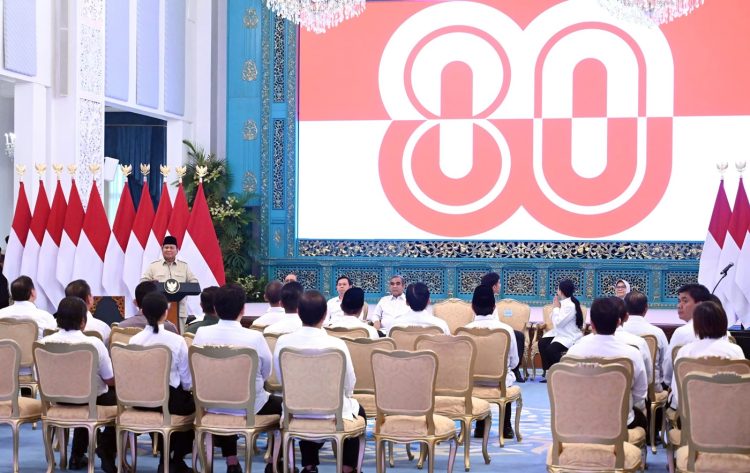 Presiden Prabowo Subianto meluncurkan logo dan tema Hari Ulang Tahun (HUT) ke-80 Kemerdekaan Republik Indonesia yang digelar di Istana Negara, Jakarta, Rabu (23/07/2025)