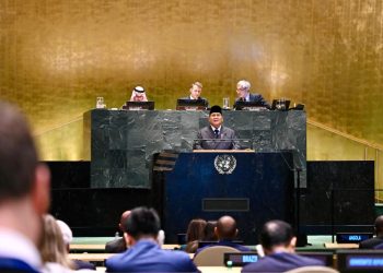 Presiden Prabowo Subianto menegaskan komitmen Indonesia pada solusi dua negara dalam konflik Palestina–Israel saat berpidato di Sidang Majelis Umum PBB, New York. (Foto: BPMI Setpres)