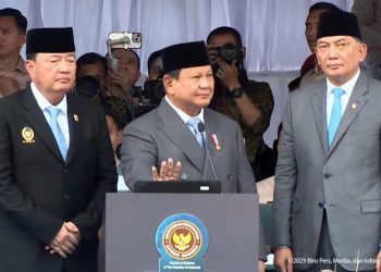 Jenderal (Purn) Budi Gunawan dan Jenderal (Purn). Sjafrie Syamsoeddin mendampingi Presiden RI Prabowo Subianto resmi membuka acara Indo Defence di JIExpo Kemayoran, Jakarta Pusat, Rabu (11/6/2025)